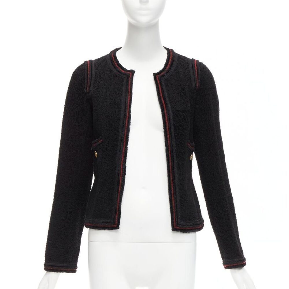 Chanel Tweed Leather Lined Logo Jacket